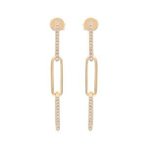 Rachel Koen Diamond Paper Clip Link Drop Earrings 14K Yellow Gold 0.17Cttw